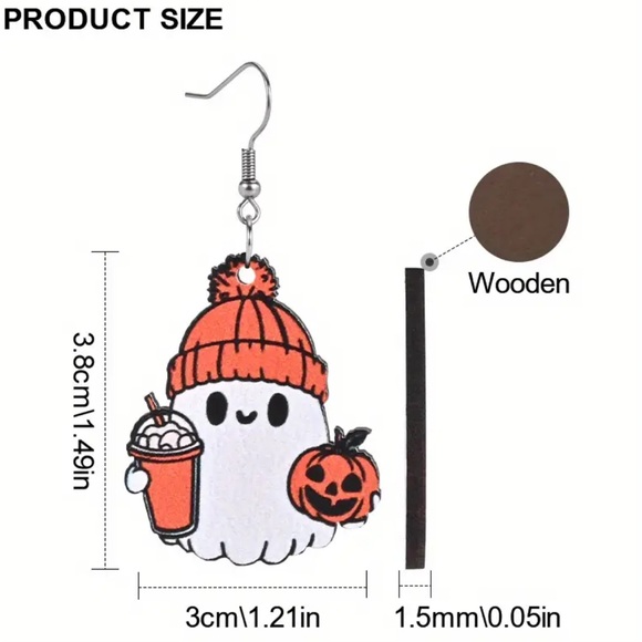 Ghost with Pumpkin and Cappuccino Dangle Earrings 👻🎃👻 - Picture 4 of 4